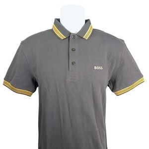 Hugo Boss Paddy Mens Polo Shirt Grey Gold Tipped Regular Fit L